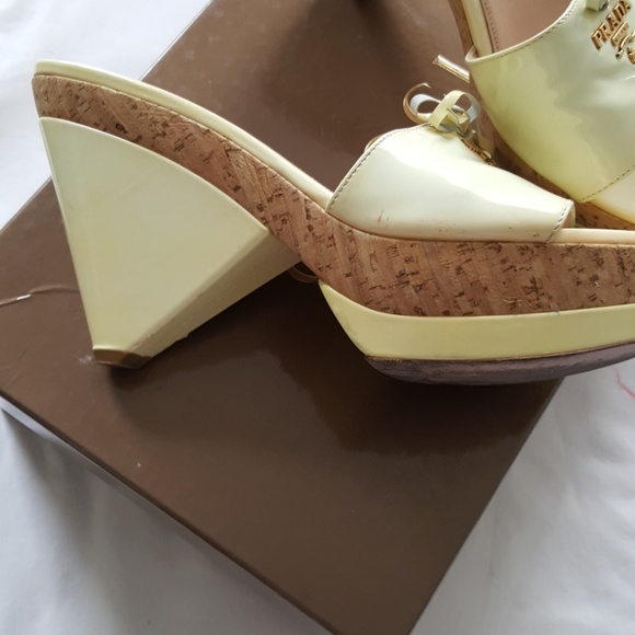 PRADA OFF WHITE WEDGE SANDALS  AUTHENTIC - Picture 5 of 8